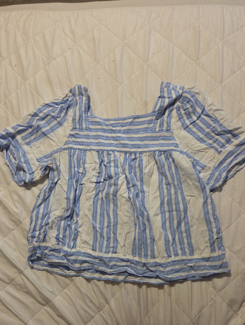 Old Navy Blue and White Striped Square-Neck Peasant Top, Large